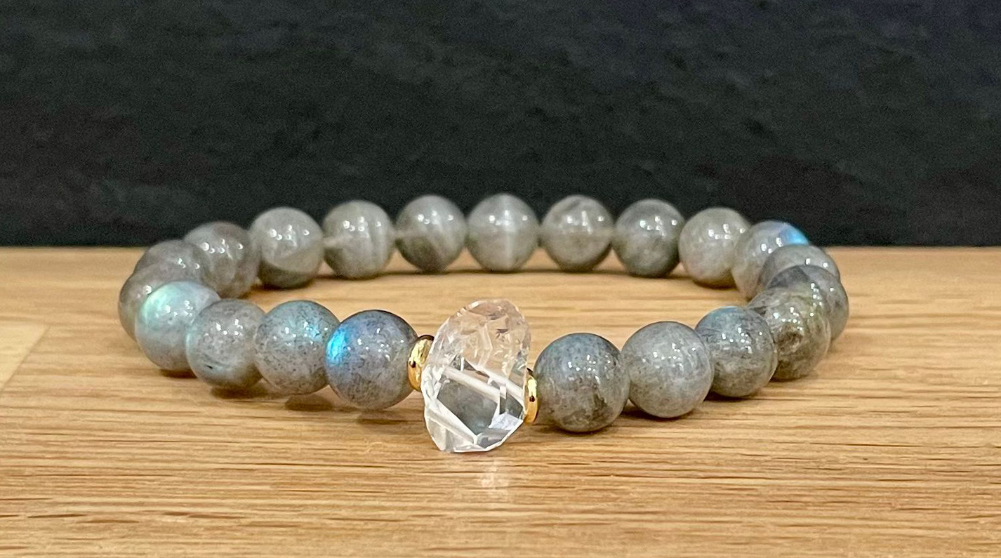 Bracelet en Labradorite et Quartz Herkimer Bracelet en Labradorite et Quartz Herkimer