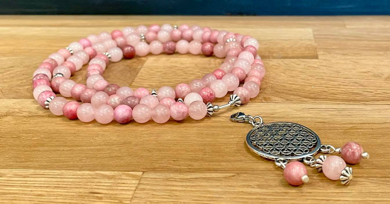 Mala Rhodonite et Quartz Rose